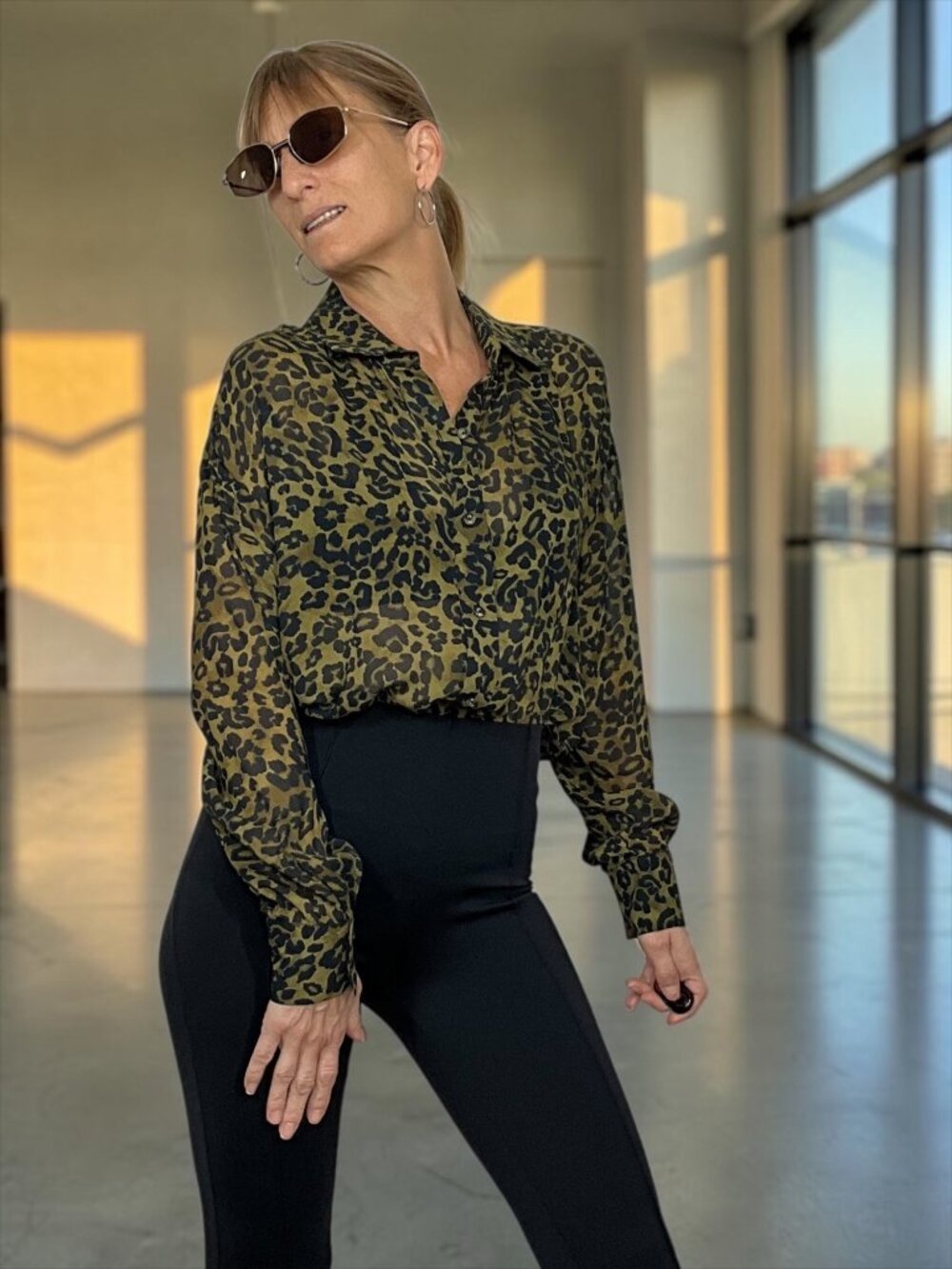 Favorite Daughter The Friday Print Shirt Blouse S Leopardo Sheer